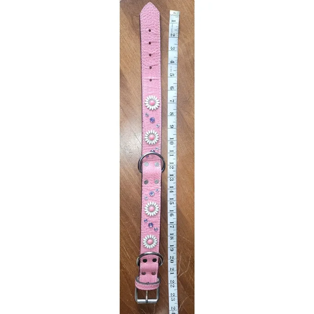 Custom Pink Rhinestone Leather Collar D Ring Choker Necklace